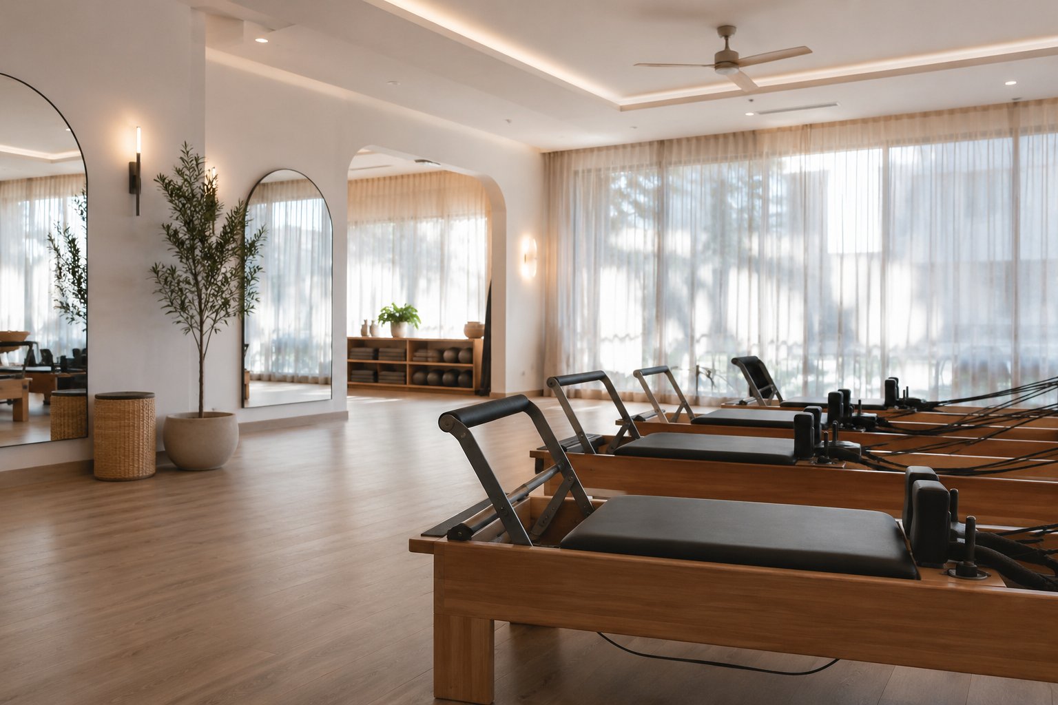 Serenity Pilates studio — reformer machines in a light-filled studio